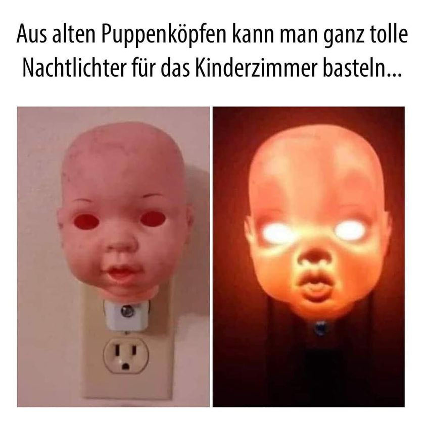 Aus alten Puppenköpfen kann man ganz tolle Nachtlichter für das Kinderzimmer basteln...