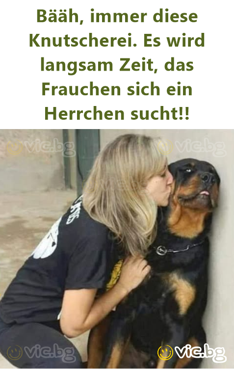 Bääh, immer diese Knutscherei. Es wird langsam Zeit, das Frauchen sich ein Herrchen sucht!!