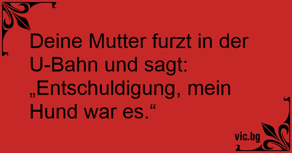 Deine Mutter furzt in der UBahn und sagt „Entschuldigung, mein Hund