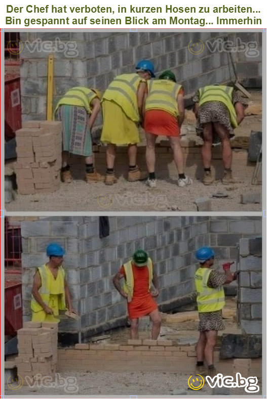 Der Chef hat verboten, in kurzen Hosen zu arbeiten... Bin gespannt auf seinen Blick am Montag... Immerhin