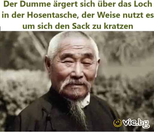 Der Duмме ärgert sich über das Loch in der Hosentasche, der Weise nutzt es um sich den Sack zu kratzen