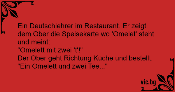 Ein Deutschlehrer im Restaurant. Er zeigt dem Ober die Speisekarte wo