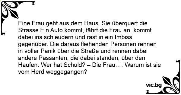 Eine Frau geht aus dem Haus. Sie überquert die Strasse Ein