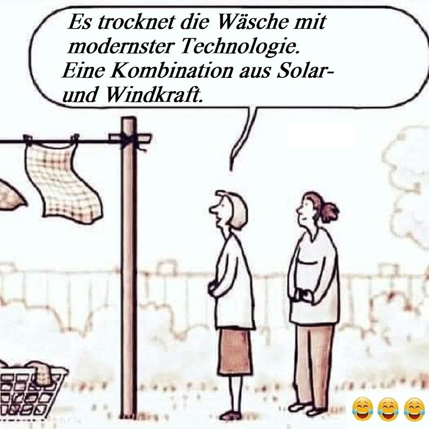 Es trocknet die Wäsche mit modernster Technologie.	 Eine Kombination aus Solar-und Windkraft.