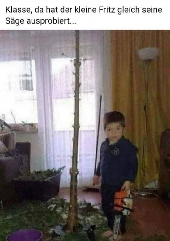 Klasse, da hat der kleine Fritz gleich seine Säge ausprobiert...
