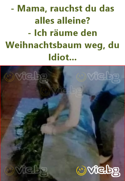 - Mama, rauchst du das alles alleine?  - Ich räume den Weihnachtsbaum weg, du Idiот...