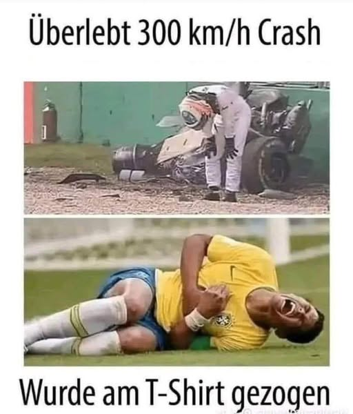 Uberlebt 300 km/h Crash. Wurde am T-Shirt gezogen