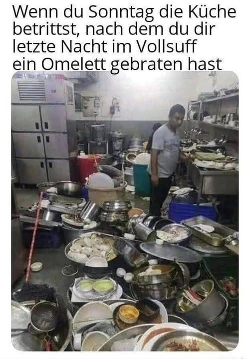 Wenn du Sonntag die Küche betrittst, nach dem du dir letzte Nacht im Vollsuff ein Omelett gebraten hast