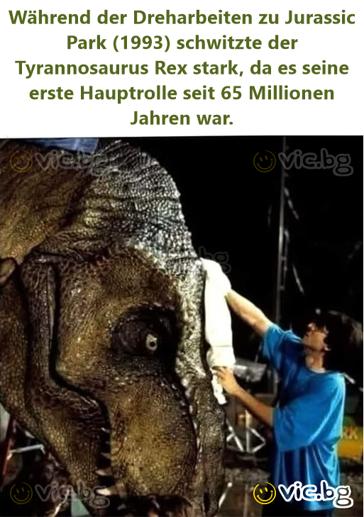 Während der Dreharbeiten zu Jurassic Park (1993) schwitzte der Tyrannosaurus Rex stark, da es seine erste Hauptrolle seit 65 Millionen Jahren war.
