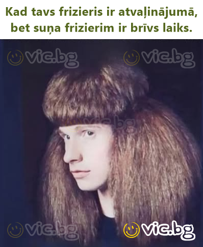 Kad tavs frizieris ir atvaļinājumā, bet suņa frizierim ir brīvs laiks.
