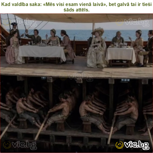 Kad valdība saka: «Mēs visi esam vienā laivā», bet galvā tai ir tieši šāds attēls.