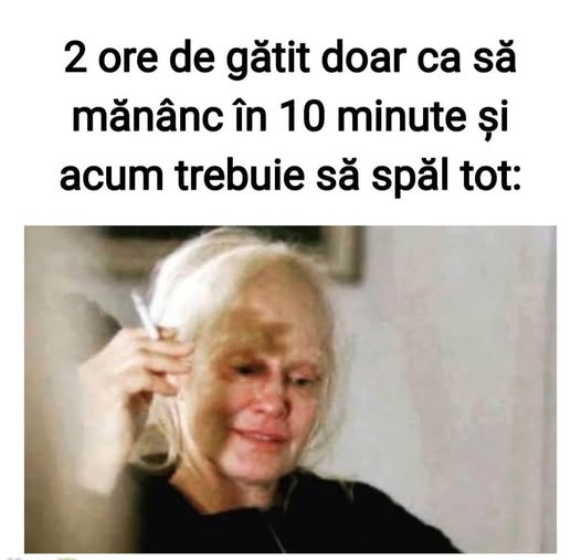 2 ore de gătit doar ca să mănânc în 10 minute si acum trebuie să spăl tot: