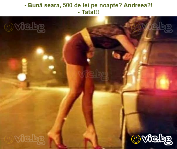 - Bună seara, 500 de lei pe noapte?  Andreea?!
- Tata!!!