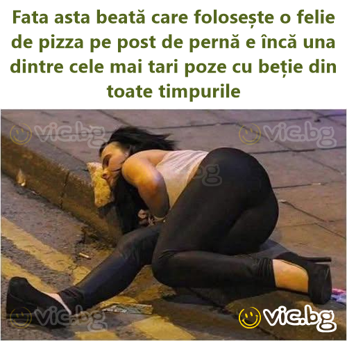 Fata asta beată care folosește o felie de pizza pe post de pernă e încă una dintre cele mai tari poze cu beție din toate timpurile