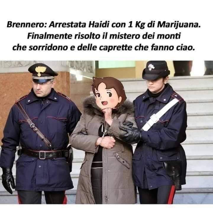 Brennero: Arrestata Haidi con 1 Kg di Marijuana. Finalmente risolto il mistero dei monti che sorridono e delle caprette che fanno ciao.
