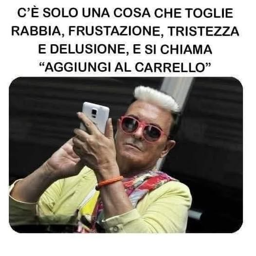 C’è solo una cosa che toglie rabbia, frustazione, tristezza e delusione, e si chiama “aggiungi al carrello”