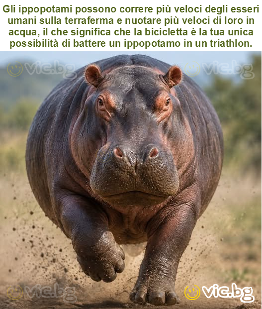 Gli ippopotami possono correre più veloci degli esseri umani sulla terraferma e nuotare più veloci di loro in acqua, il che significa che la bicicletta è la tua unica possibilità di battere un...