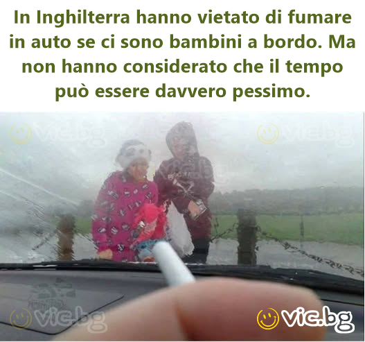 In Inghilterra hanno vietato di fumare in auto se ci sono bambini a bordo. Ma non hanno considerato che il tempo può essere davvero pessimo.