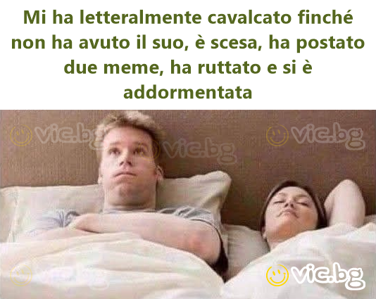 Mi ha letteralmente cavalcato finché non ha avuto il suo, è scesa, ha postato due meme, ha ruttato e si è addormentata