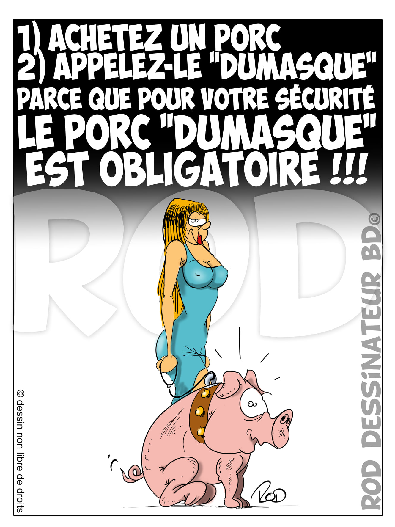 1) Achetez un porc 2) Appelez-le "Dumasque" parce que pour votre securite Le porc "dumasque" est obligatoire
