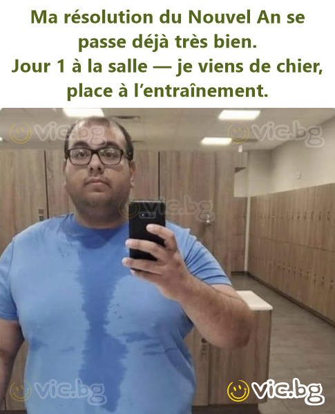 Ma résolution du Nouvel An se passe déjà très bien. Jour 1 à la salle — je viens de chier, place à l’entraînement.