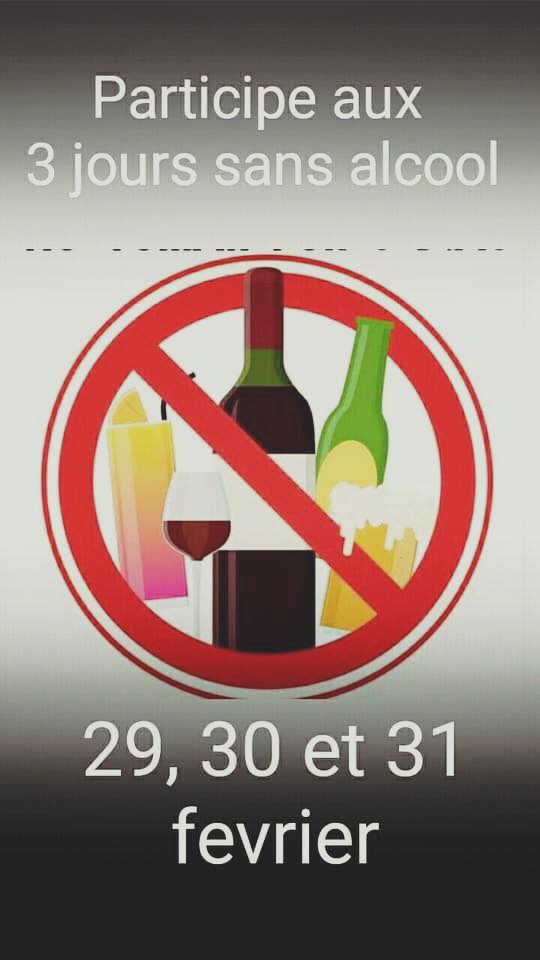 Participe aux 3 jours sans alcool 29, 30 et 31 ferier