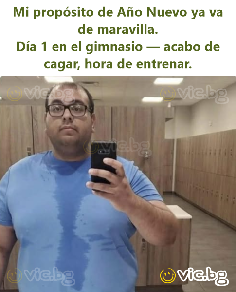 Mi propósito de Año Nuevo ya va de maravilla. Día 1 en el gimnasio — acabo de cagar, hora de entrenar.