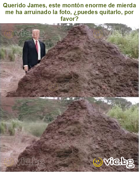 Querido James, este montón enorme de mierda me ha arruinado la foto, ¿puedes quitarlo, por favor?