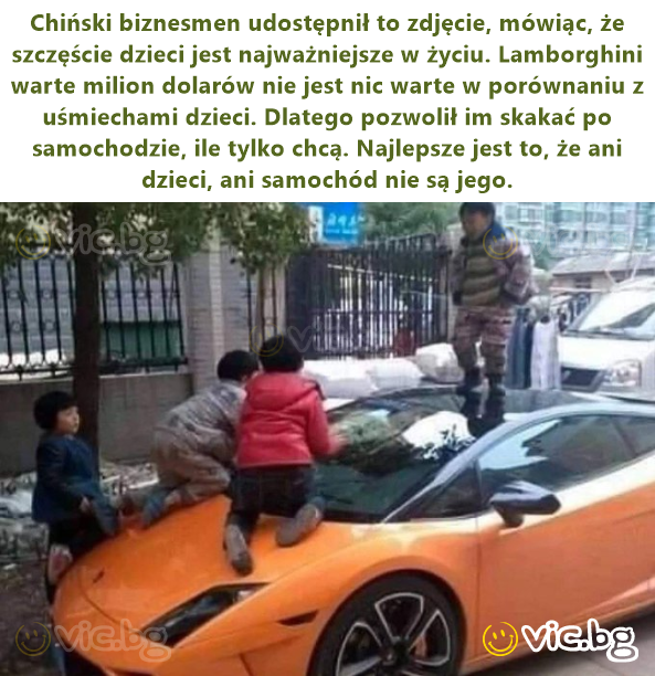 Chiński biznesmen udostępnił to zdjęcie, mówiąc, że szczęście dzieci jest najważniejsze w życiu. Lamborghini warte milion dolarów nie jest nic warte w porównaniu z uśmiechami dzieci. Dlatego pozwolił...