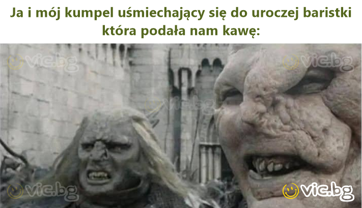 Ja i mój kumpel uśmiechający się do uroczej baristki która podała nam kawę: