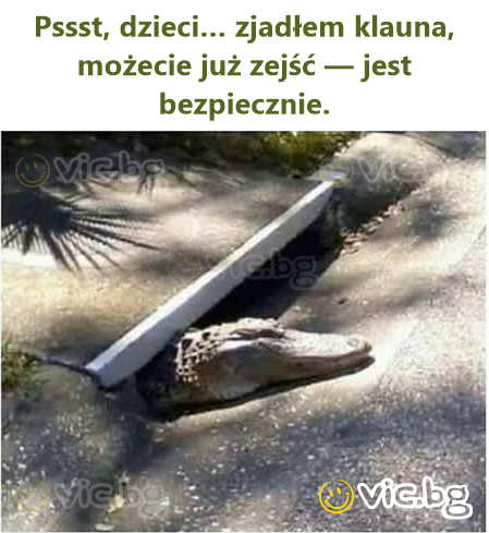 Pssst, dzieci… zjadłem klauna, możecie już zejść — jest bezpiecznie.