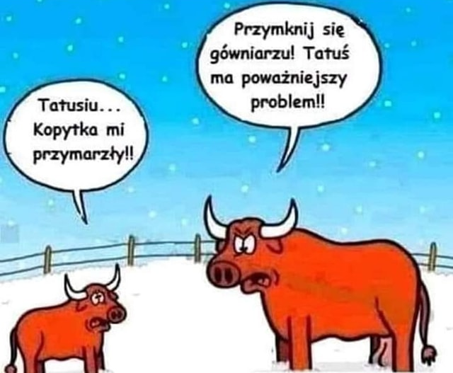 Tatusiu... Kopytka mi przymarzty! Przymknij sie gówniarzu! Tatus ma powazniejszy problem!!