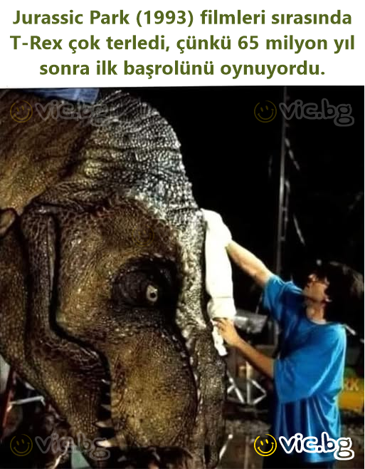 Jurassic Park (1993) filmleri sırasında T-Rex çok terledi, çünkü 65 milyon yıl sonra ilk başrolünü oynuyordu.