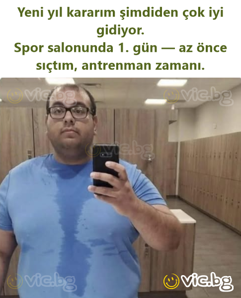 Yeni yıl kararım şimdiden çok iyi gidiyor. Spor salonunda 1. gün — az önce sıçtım, antrenman zamanı.
