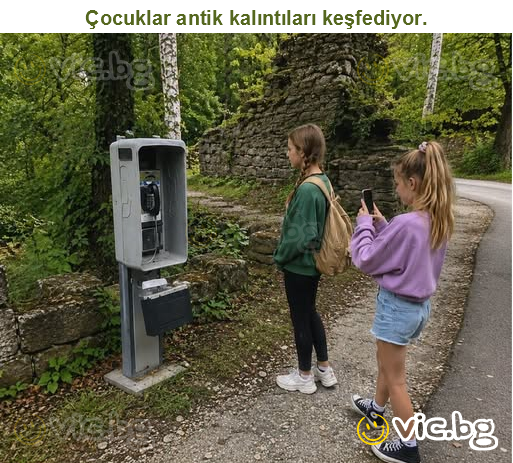 Çocuklar antik kalıntıları keşfediyor.