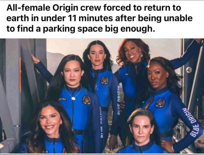 All-female Origin crew forced to return to earth in under 11 minutes after being unable to find a parking space big enough.