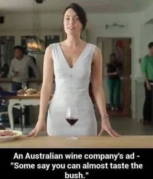 An Australian wine company's ad - "Some say you can almost taste the bush.”