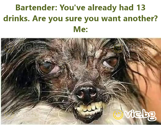 Bartender: You've already had 13 drinks. Are you sure you want another? Me: