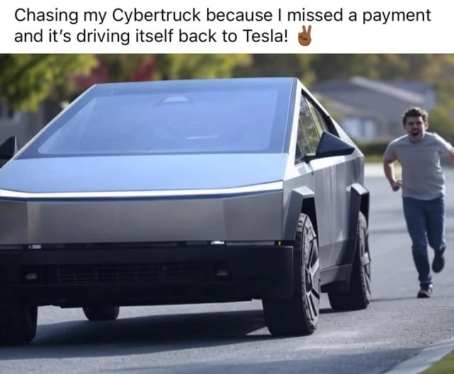 Chasing my Cybertruck because I missed a payment and it's driving itself back to Tesla!