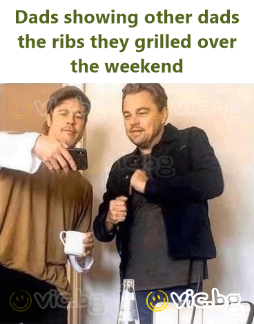 Dads showing other dads the ribs they grilled over the weekend