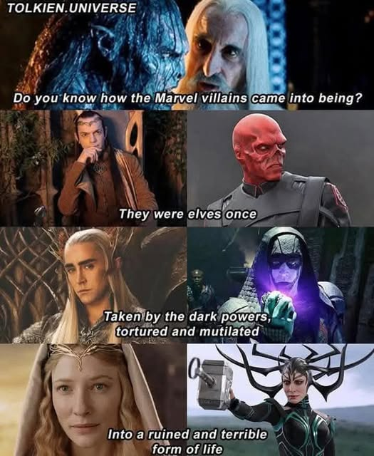 Do you know how the Marvel villains came into being? They were elves once Taken by the dark powers, tortured and mutilated Into a ruined and terrible form of life