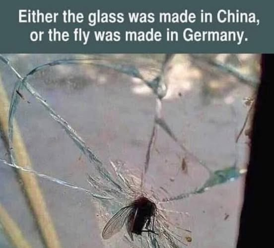 Either the glass was made in China, or the fly was made in Germany.