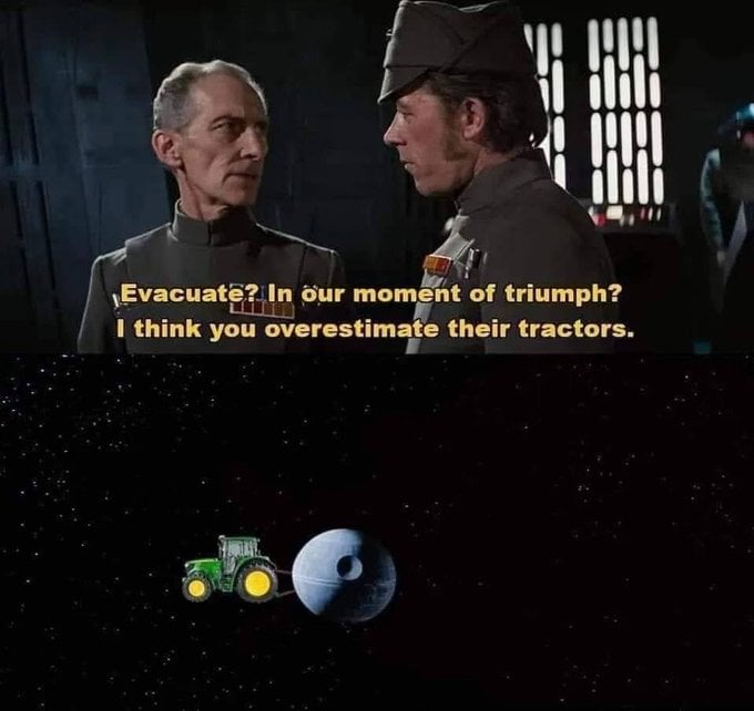 Evacuate? In our moment of triumph? I think you overestimate their tractors