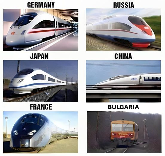 Germany, Russia, Japan, China, France and Bulgaria trains