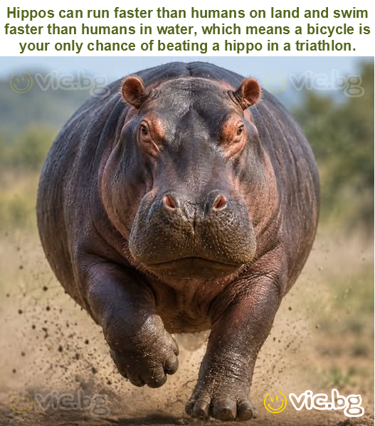 Hippos can run faster than humans on land and swim faster than humans in water, which means a bicycle is your only chance of beating a hippo in a triathlon.