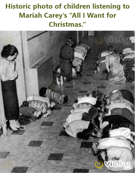 Historic photo of children listening to Mariah Carey’s “All I Want for Christmas.”