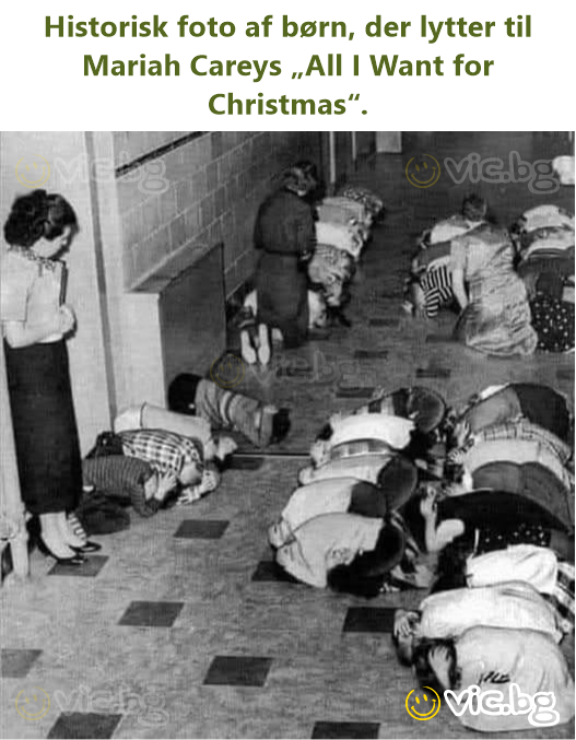Historic photo of children listening to Mariah Carey’s “All I Want for Christmas.”