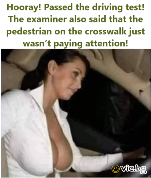 Hooray! Passed the driving test! The examiner also said that the pedestrian on the crosswalk just wasn’t paying attention!