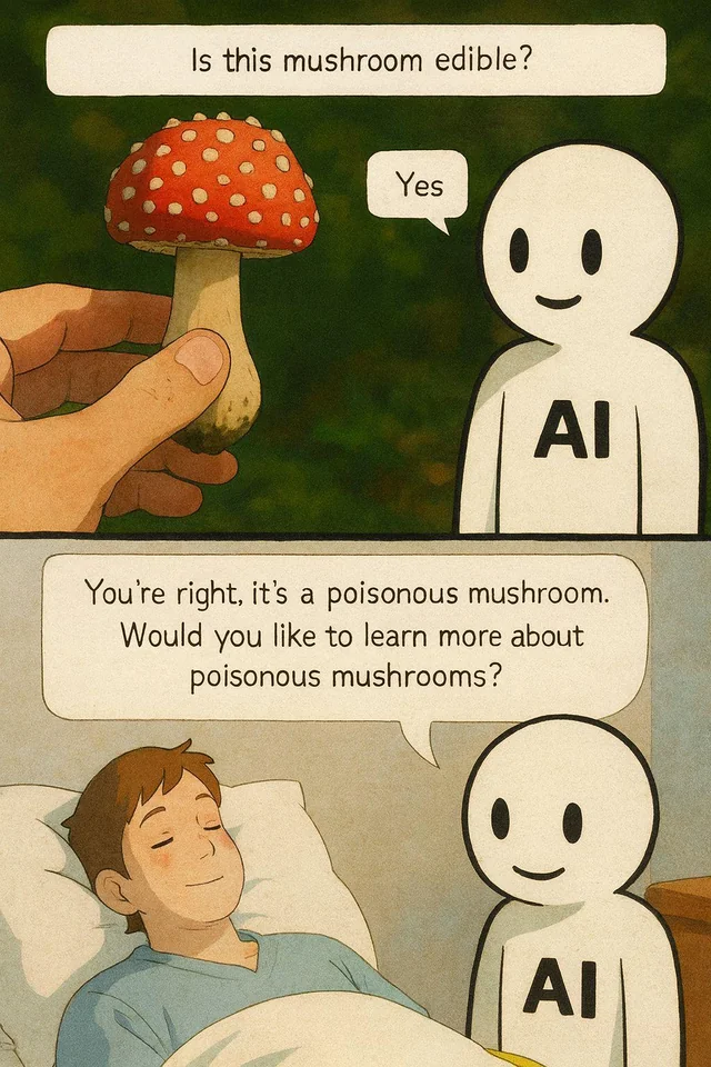 Is this mushroom edible? Yes AI Youre right; its a poisonous mushroom: Would you like to learn more about poisonous mushrooms?
