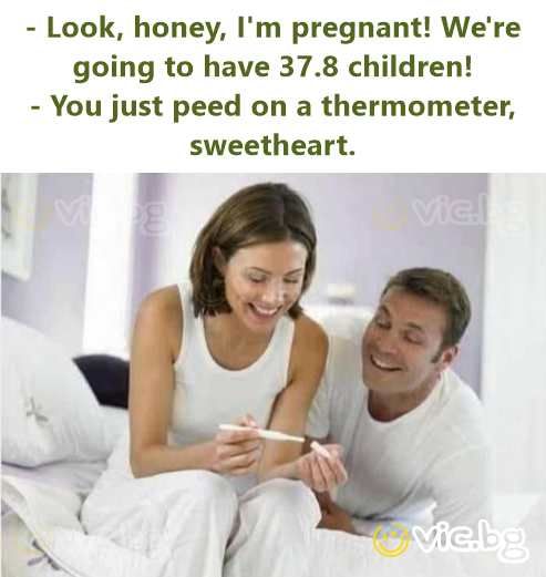 - Look, honey, I'm pregnant! We're going to have 37.8 children! - You just peed on a thermometer, sweetheart.